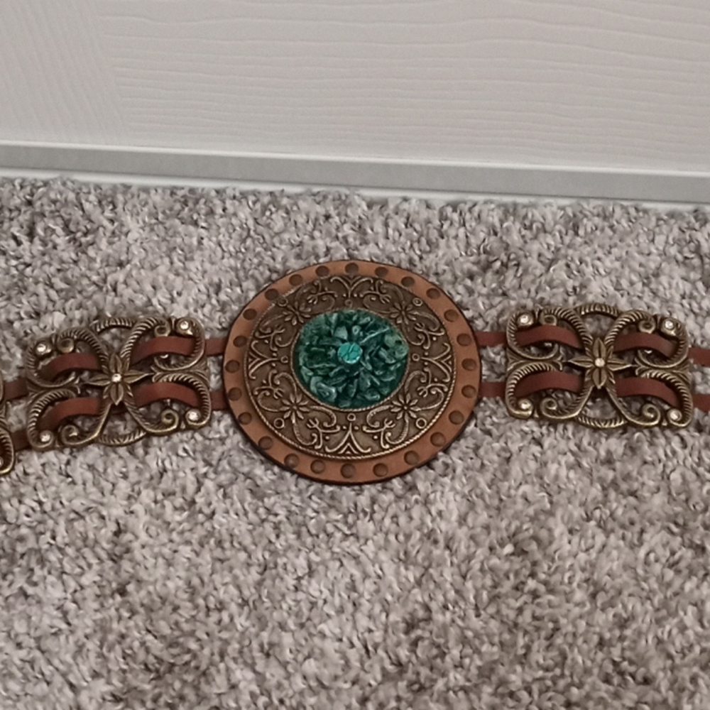 Genuine leather turquoise decorative belt
